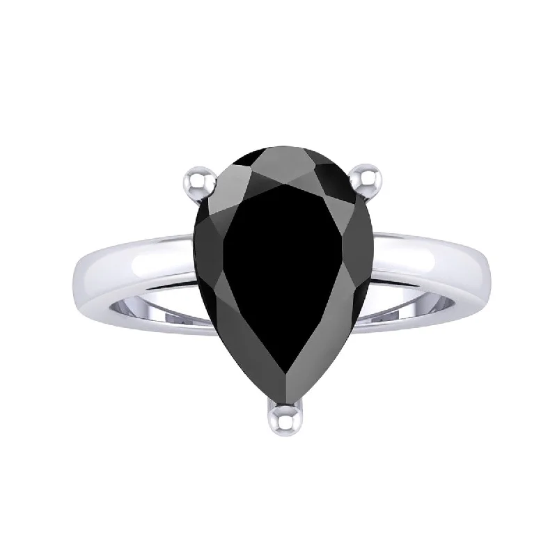 Auriya 4 3/8ctw Pear Shaped Solitaire Black Diamond Ring 14k Gold