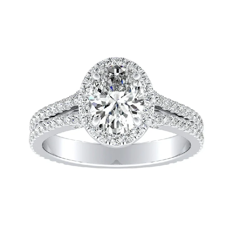 Auriya Platinum 1 1/3ctw Oval-cut Halo Diamond Engagement Ring (I-J, I1-I2)