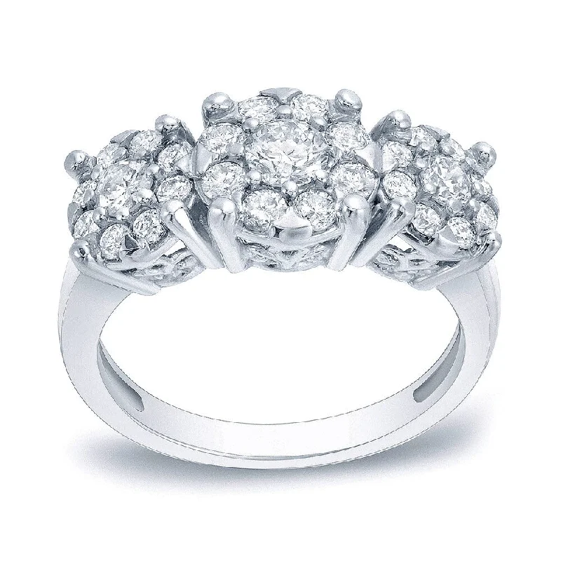 Auriya Platinum 1ct TDW 3-Stone Diamond Halo Engagement Ring