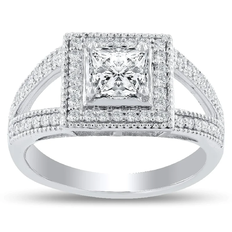 Auriya Platinum 1ctw Princess-cut Halo Diamond Engagement Ring(E, VS2)