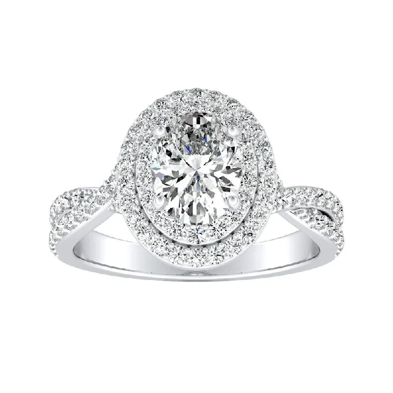 Auriya Platinum Oval-cut Double Halo Diamond Engagement Ring 3/4cttw (I-J, I1-I2)