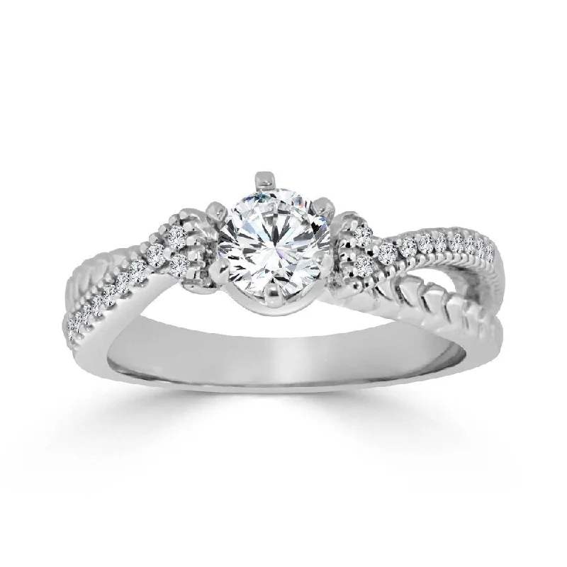 Auriya Round 1/2ctw Modern Carved Diamond Engagement Ring 14k Gold