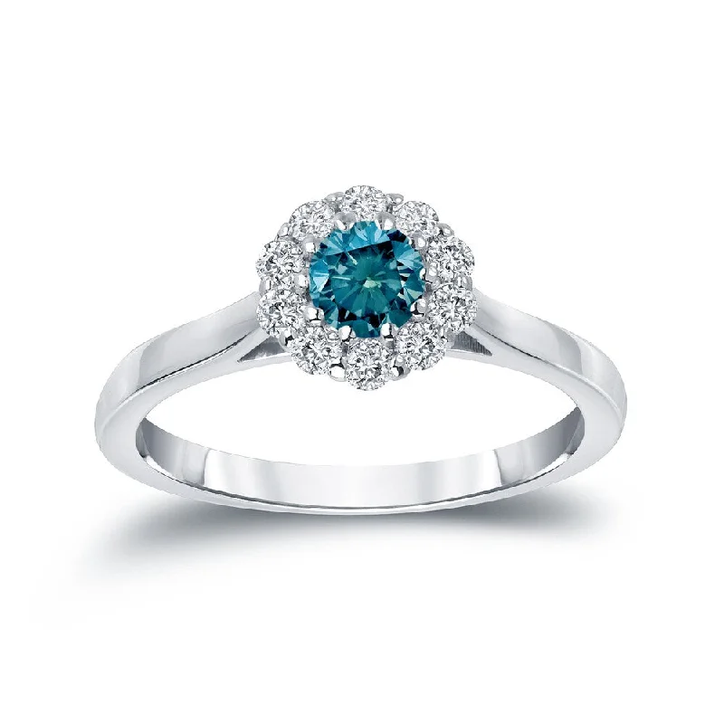 Auriya Round Halo Blue Diamond Engagement Ring 1/2ct TDW 14K Gold (H-I, I1-I2)