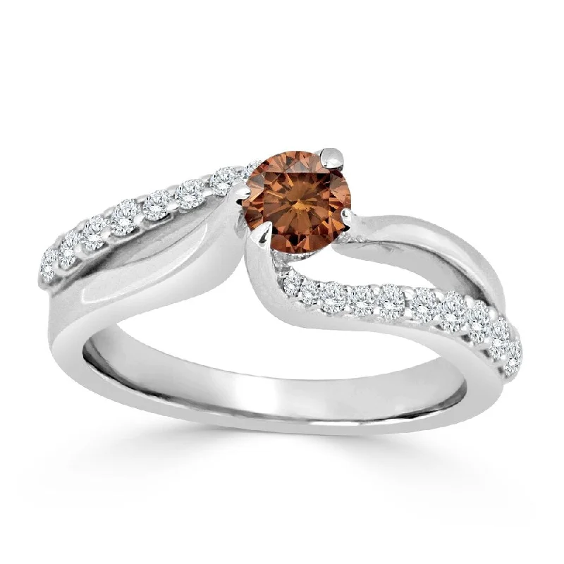 Auriya Round Split Band 3/4ctw Brown Diamond Engagement Ring 14k Gold