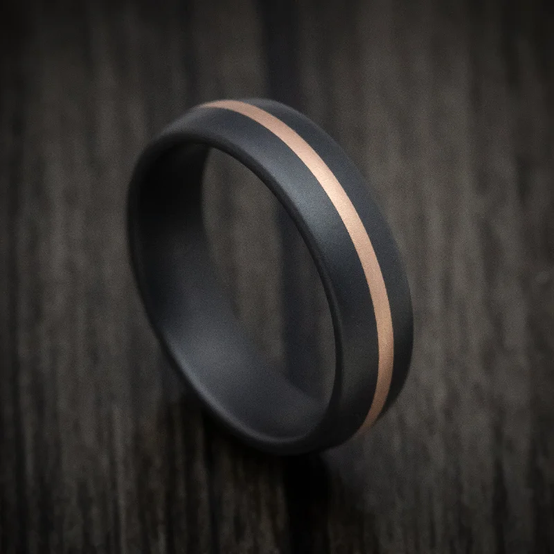 Black Ceramic Men's Ring with 14K Rose Gold Inlay