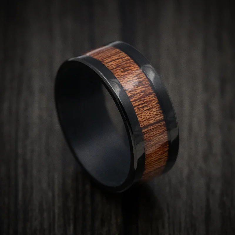 Black Tantalum Band with Wood Inlay Custom Made Men's Ring