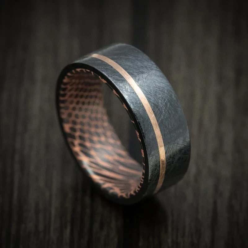 Black Zirconium and 14K Gold Distressed Men's Ring with Darkened Superconductor Sleeve Custom Made Band