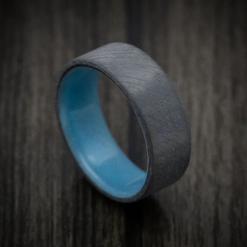 Carbon Fiber Men's Ring with Blue Glow Sleeve