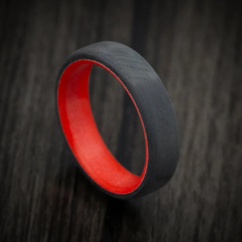 Carbon Fiber Men's Ring with Red Glow Sleeve