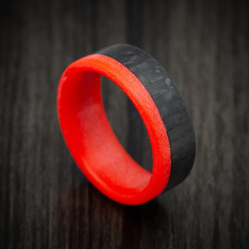 Carbon Fiber Men's Ring with Red Glow