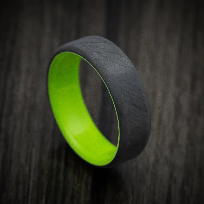 Carbon Fiber Men's Ring with Yellow Glow Sleeve