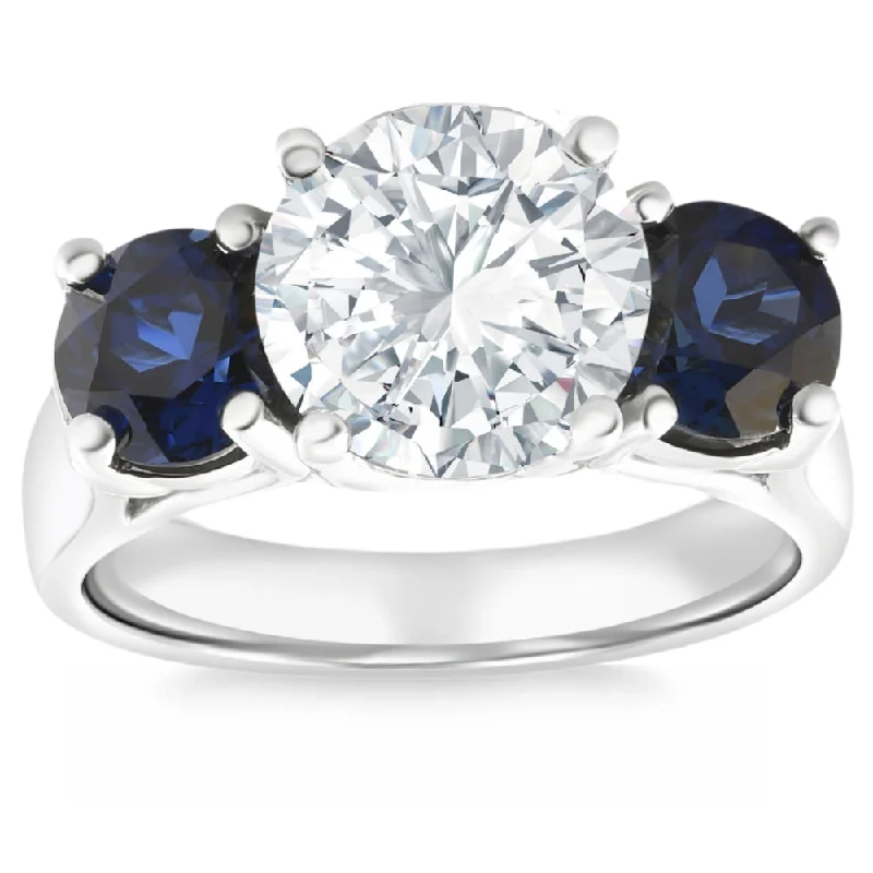 Certified 5.03Ct Diamond & Blue Sapphire Engagement Ring 14k Gold Lab Grown