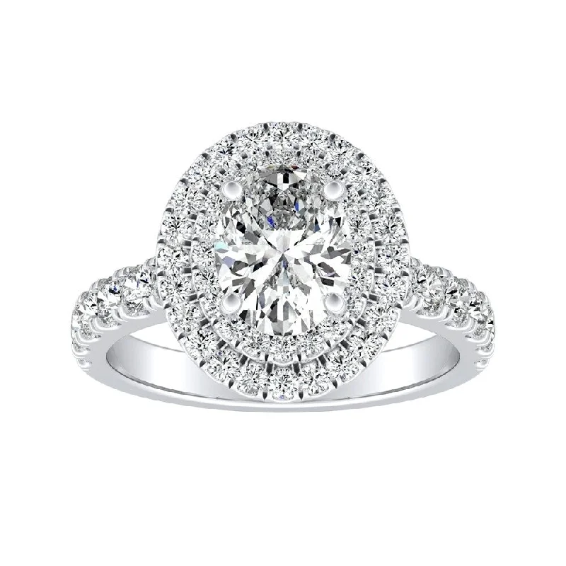 Classic Oval Shape 1ctw Double Halo Diamond Engagement Ring 14k Gold by Auriya