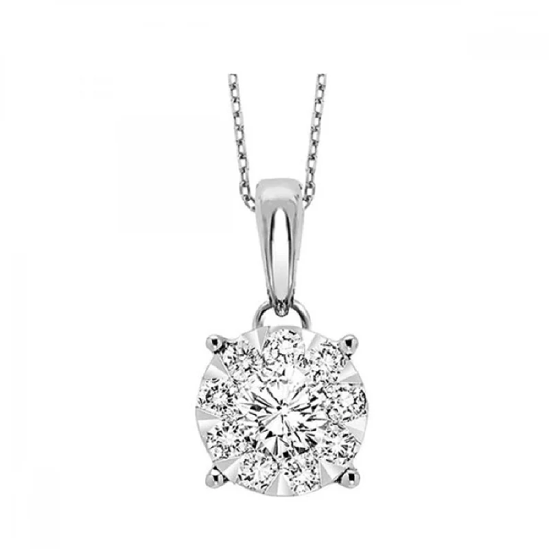 Classic Round Diamond Cluster Pendant Necklace in White Gold, 0.75 cttw