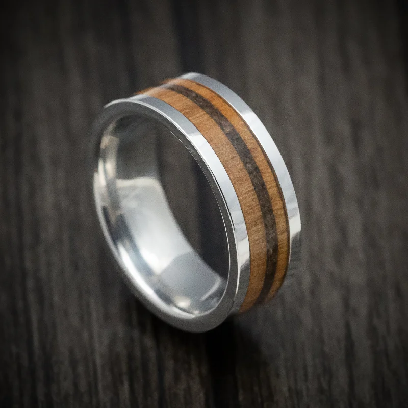 Cobalt Chrome Men's Ring with Wood and Dinosaur Bone Inlays