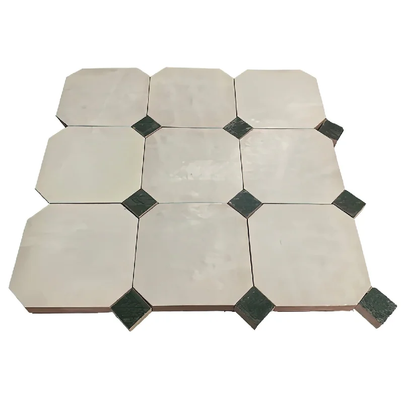 Contemporary Zellige Panels, 12x12x0.5, Off-White/Hunter Green accents