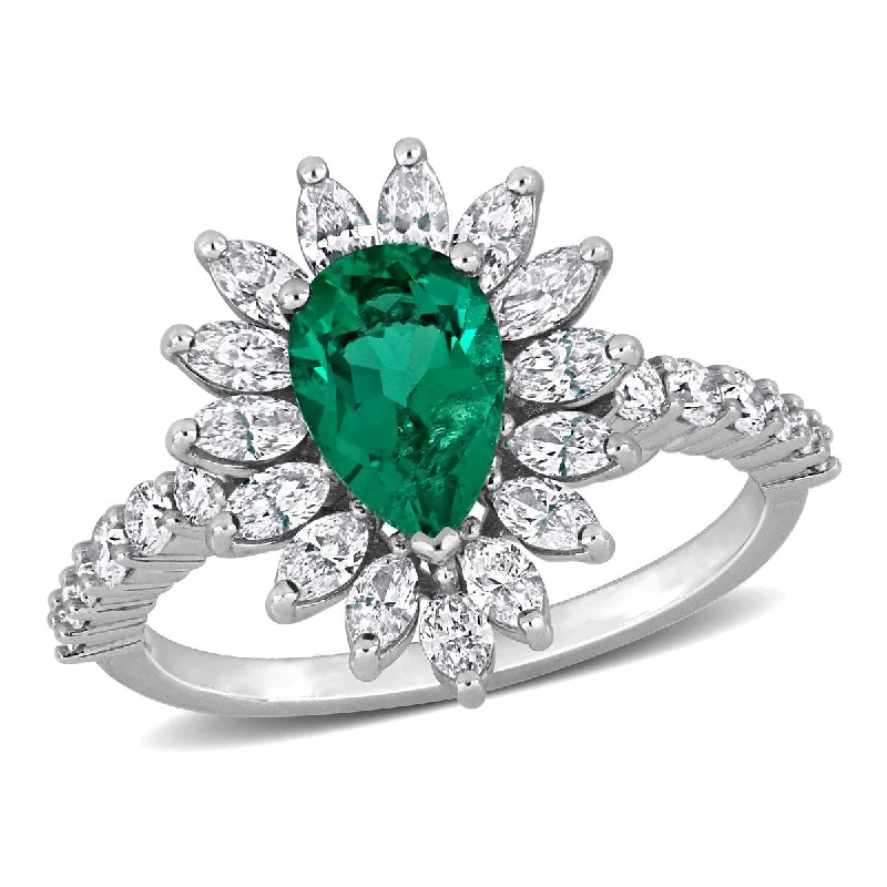 Created Forever 1ct TGW Created Emerald 1 1/5ct TW Marquise Lab-Grown Diamond Ring in 14k White Gold