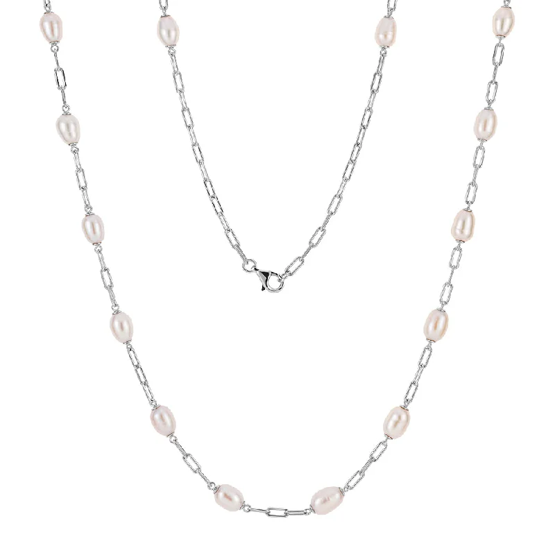 Cultured freshwater pearl necklace in sterling silver