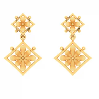 Diamond Shape 22k Hanging Gold Earring With Floral Design From Goldlite Collection