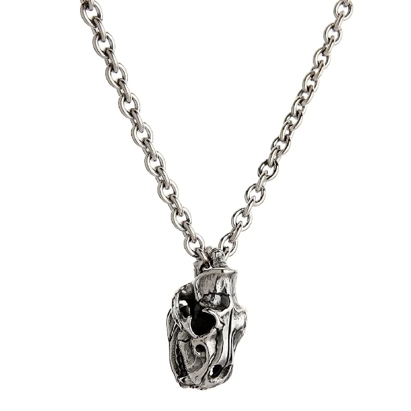 Dinosaur Bone Skull Sterling Silver Biker Pendant Necklace