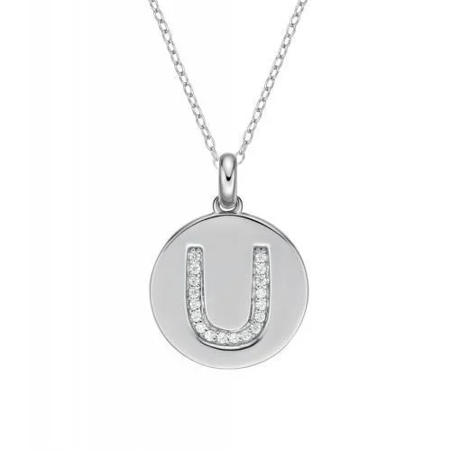 Disc Initial Pendant - U in Sterling Silver