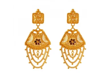 Distinctively Designed 22k Gold Earrings In Meenakari Style