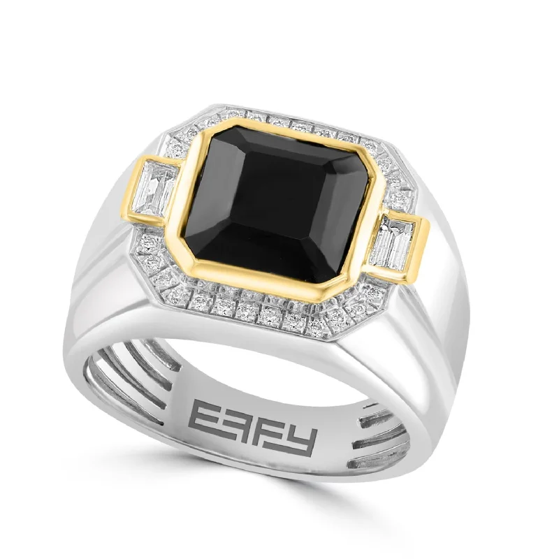 EFFY 10MM Cushion Onyx and 1/7 CTW Diamond Fashion Ring in Two-Tone Sterling Silver