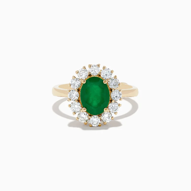 14K Yellow Gold Emerald and Diamond Ring