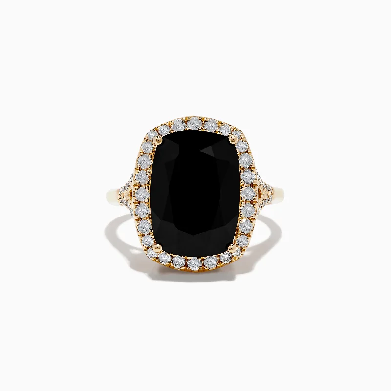 14K Yellow Gold Onyx and Diamond Ring