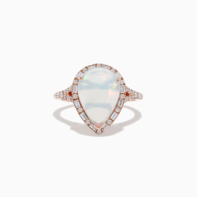 Aurora 14K Rose Gold Opal and Diamond Teardrop Ring