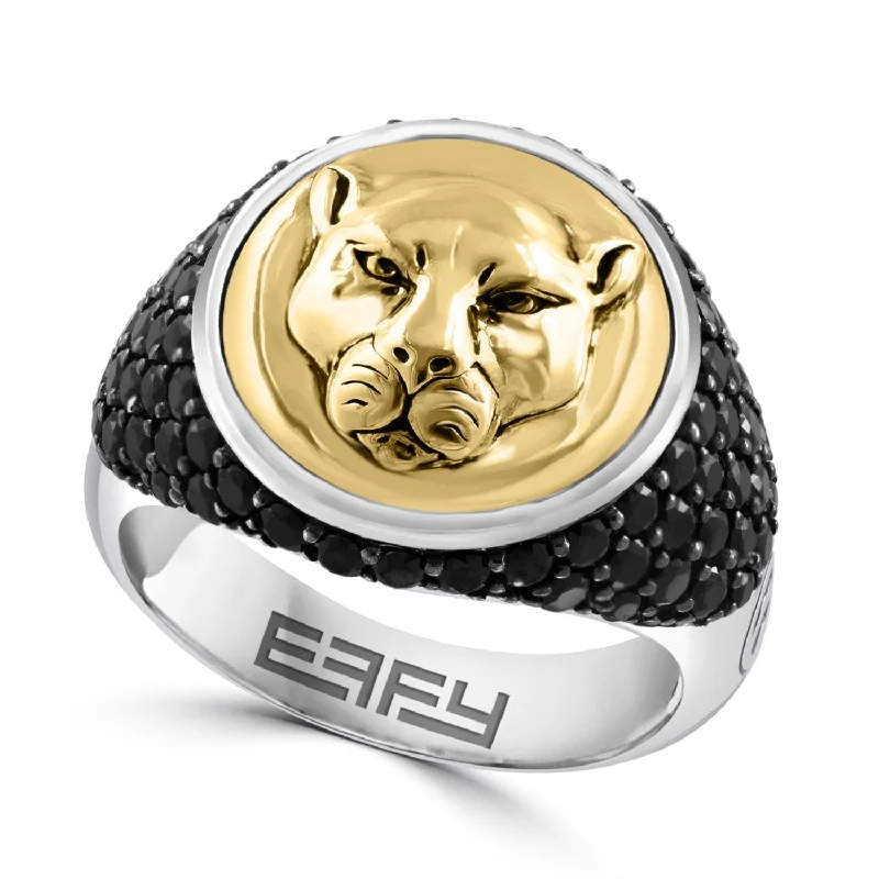 EFFY Black Spinel Panther Ring in Sterling Silver