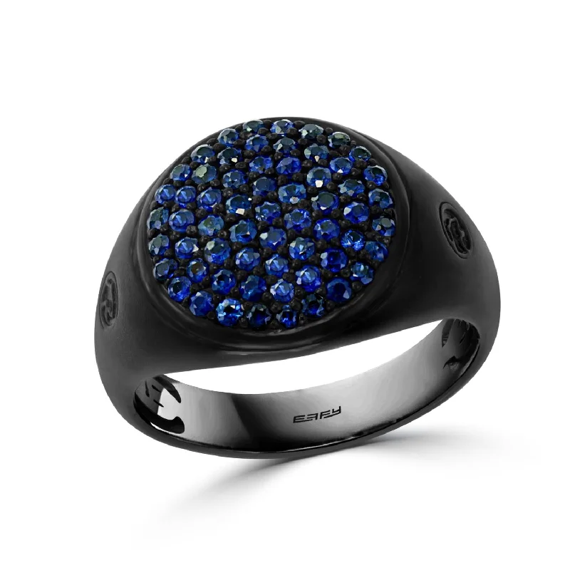 EFFY Round Blue Sapphire Fashion Ring in Black Ruthenium Plated Sterling Silver SIZE 10