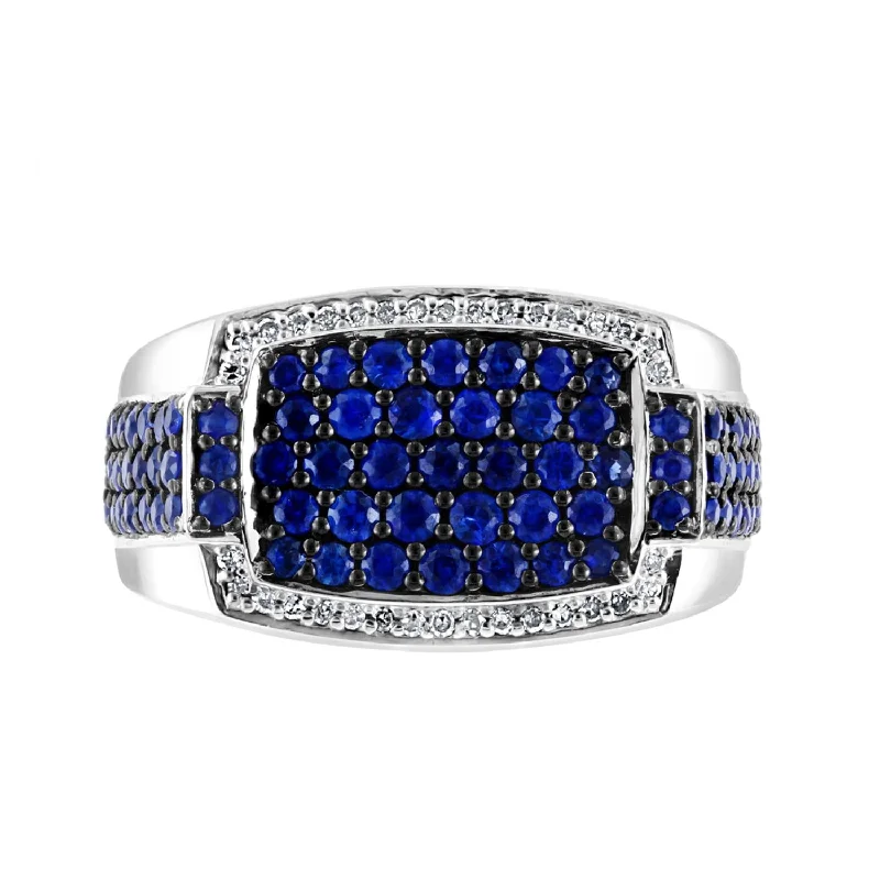 EFFY Round Sapphire and 1/7 CTW Diamond Fashion Ring in Rhodium Plated Sterling Silver