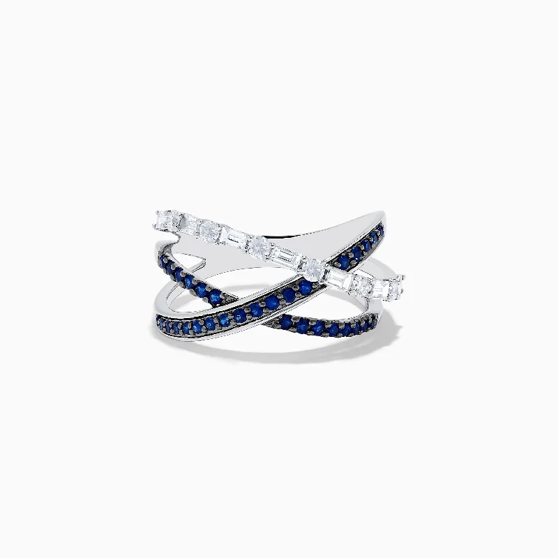 Royale Bleu 14K White Gold Blue Sapphire and Diamond Crossover Ring