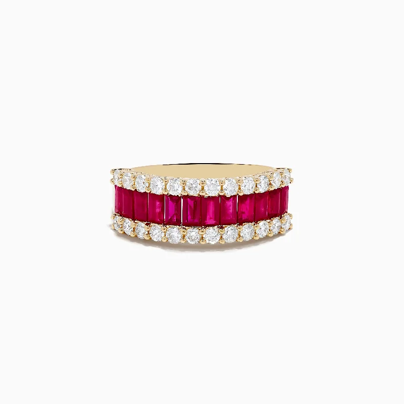 Ruby Royale 14K Yellow Gold Baguette Cut Ruby and Diamond Band