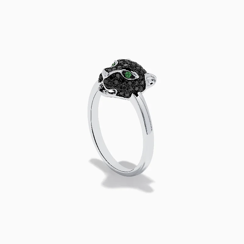 Signature 14K White Gold Emerald and White Diamond Panther Ring