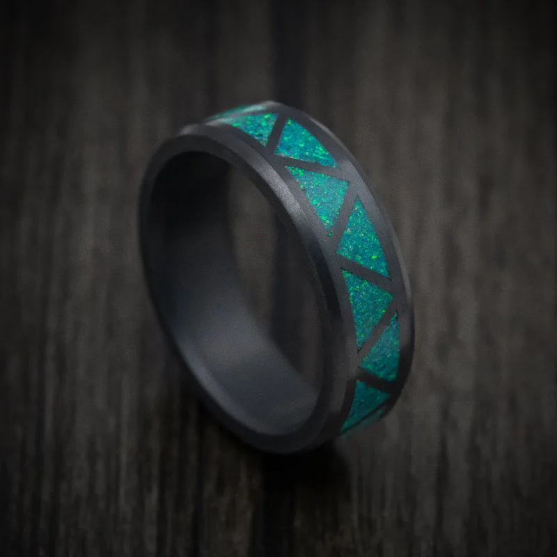 Elysium Black Diamond and Opal Triangle Pattern Men's Ring