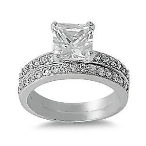 Felicity: 2.90ct 2 piece Russian Ice Princess Cut Wedding Ring Set 925