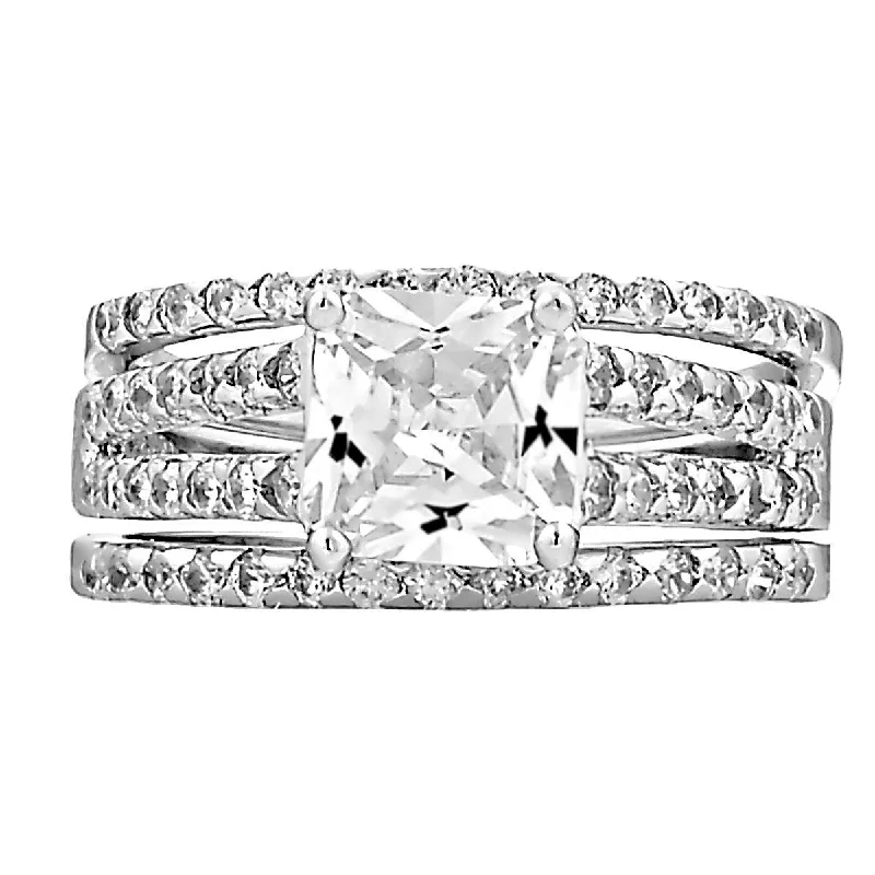 Gelana: 2.87ct 3 piece Russian Ice Princess Cut Wedding Ring Set 925