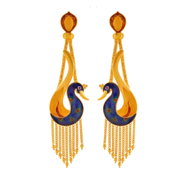 Gorgeous 22k Gold Hanging Earrings In A Peacock Design