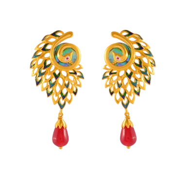 Gorgeous 22k Meenakari Peacock Gold Earrings