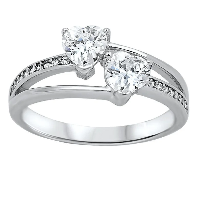 Helena: 1.26ct Russian IOF CZ 2 Hearts in Love Split Band Promise Ring