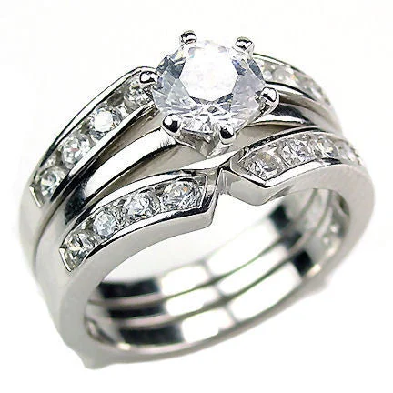 Holly: 2.2ct Russian Ice CZ Ring Guard Wedding Set 925 Sterling Silver