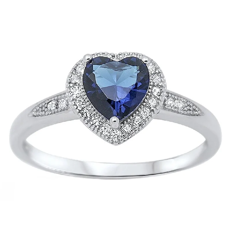 Ida: 0.87ct Heart cut Simulated Sapphire with Round IOF CZ Halo Promise Ring