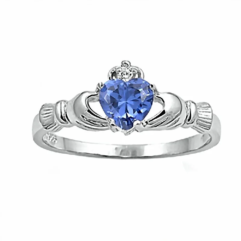 Innes: 0.765ct Heart cut Tanzanite Ice CZ Claddagh Ring Silver