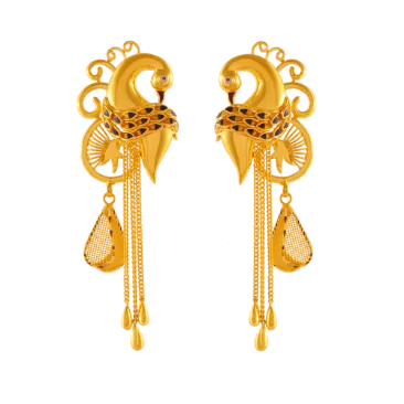 Intricately Designed 22k Peacock Gold Earrings With Meenakari & Jali Work