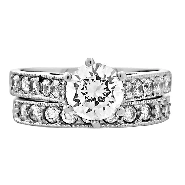 Jaclyn: 2.5ct 2 pc Brilliant Cut IOF CZ 6-Prong Style Wedding Ring Set