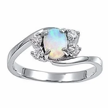 Jamaica: White Opal and Russian Ice Diamond CZ Cocktail Promise Ring