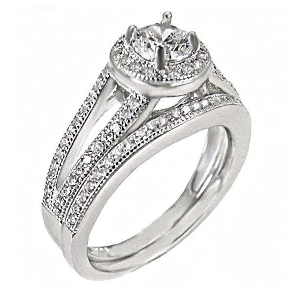 Jamie: 1.5ct Russian Ice on Fire CZ 2 pc Split Band Wedding Ring Set