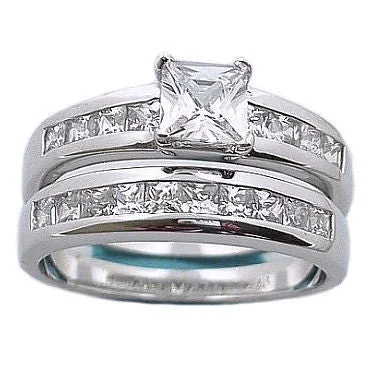 Kalia: 1.65ct Princess Cut Ice on Fire Russian CZ Wedding Ring Set